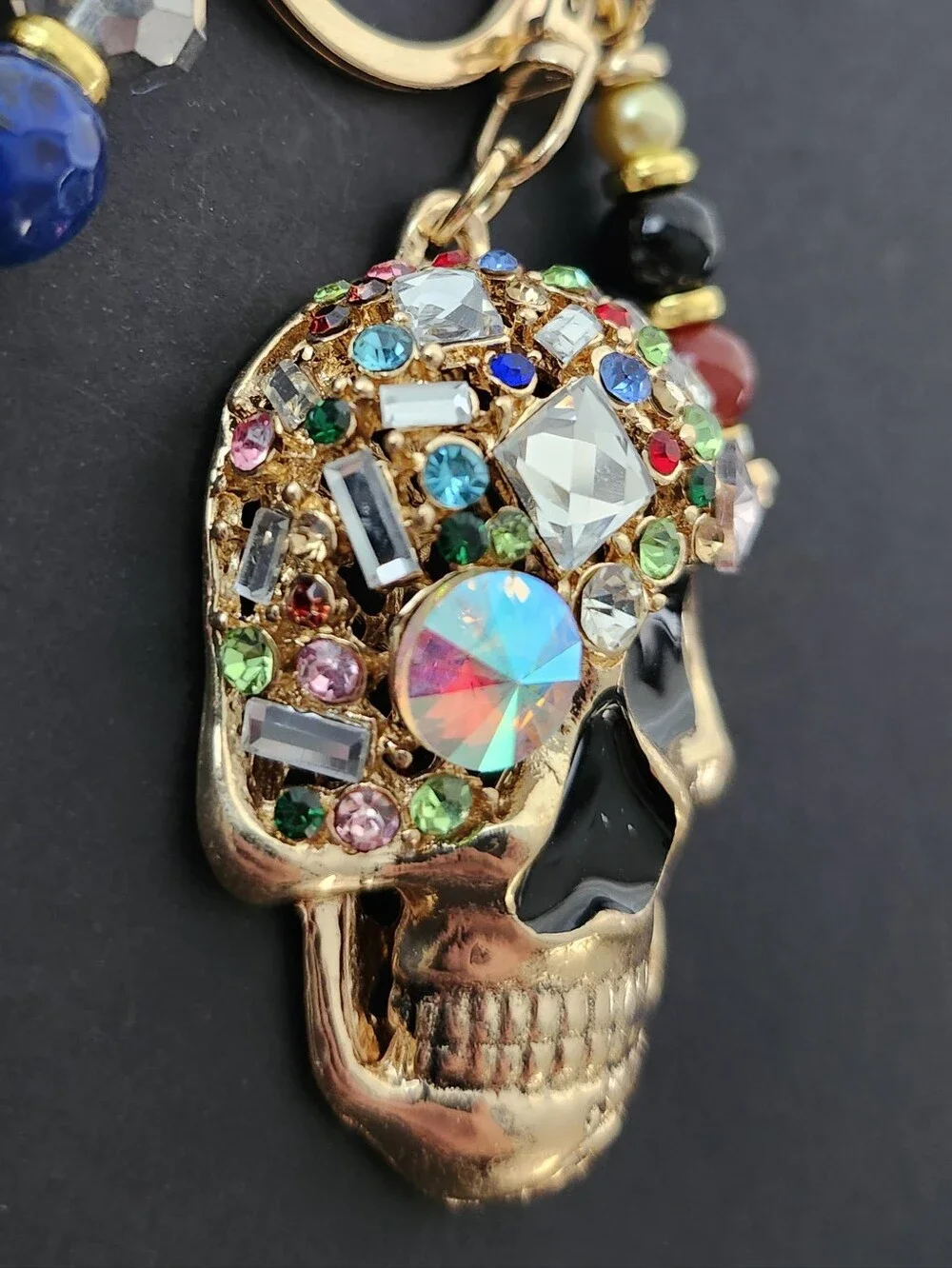 Skull Purse Charm or Keychain Aventurine Carnelian Quartz Handcrafted